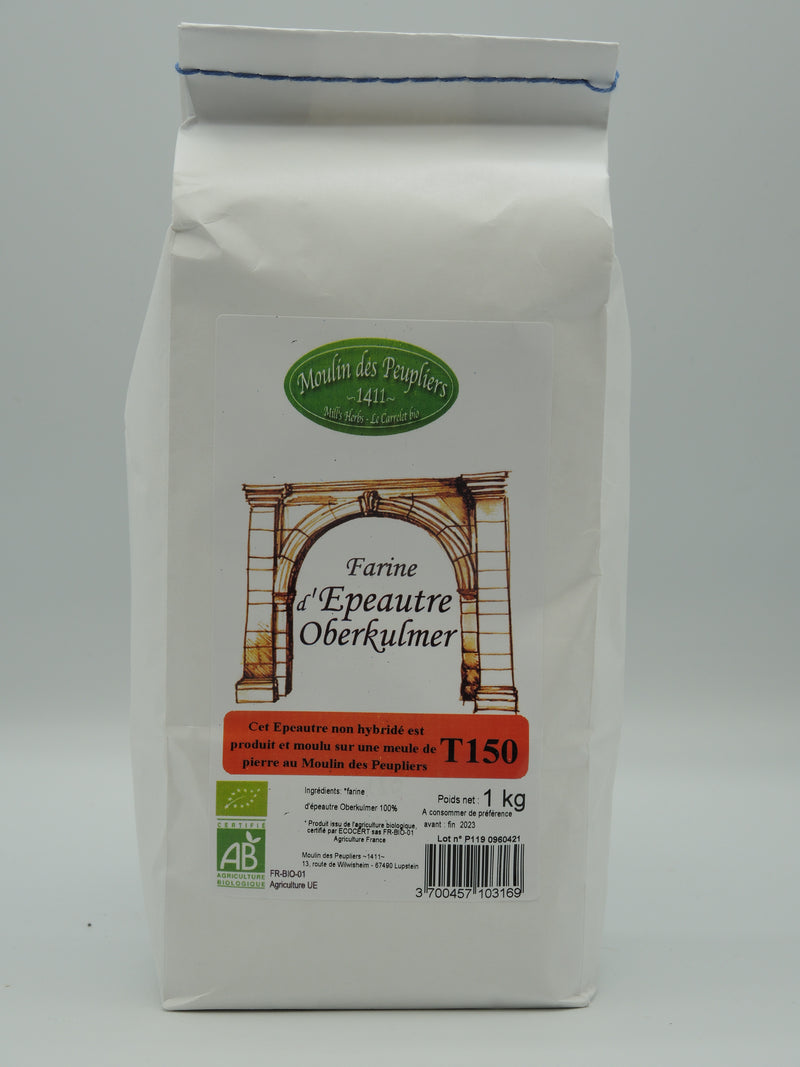 Farine d'épeautre Oberkulmer, T150, 1kg, Moulin des Peupliers
