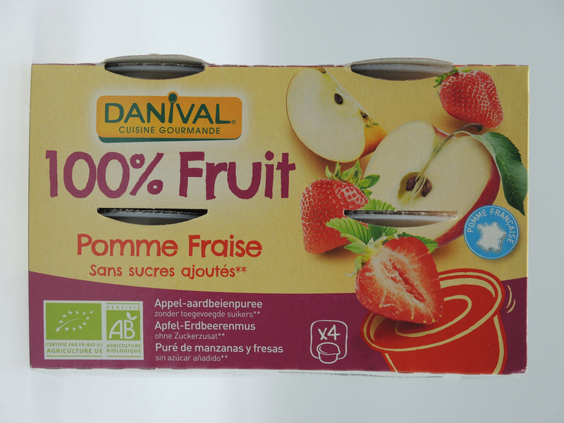 Purée 100% Fruit Pomme & Fraise bio 4 x 100g, DANIVAL