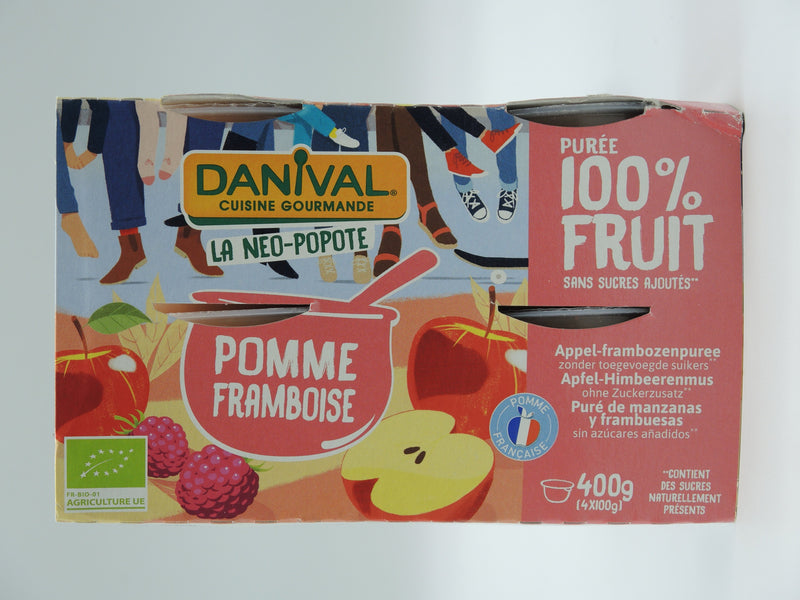 Purée 100% Fruit Pomme & Framboise bio 4 x 100g, DANIVAL