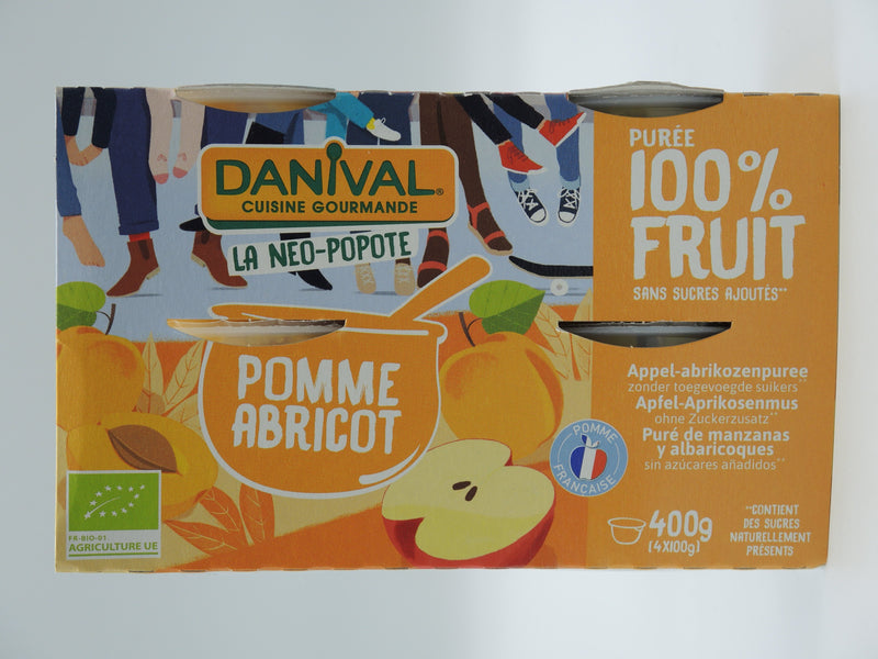 Purée 100% Fruit Pomme & Abricot bio 4 x 100g, DANIVAL