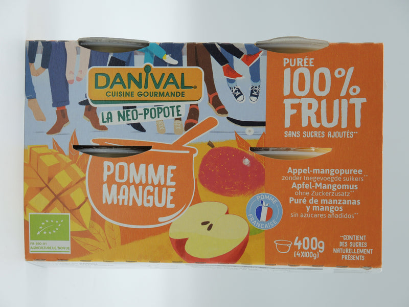 Purée 100% Fruit Pomme & Mangue bio 4 x 100g, DANIVAL