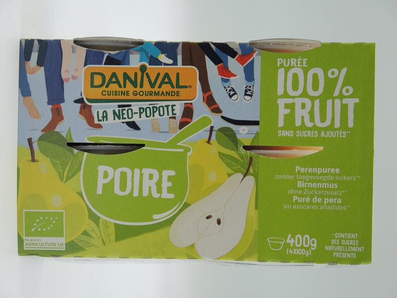 Purée 100% Fruit Poire bio 4 x 100g, DANIVAL