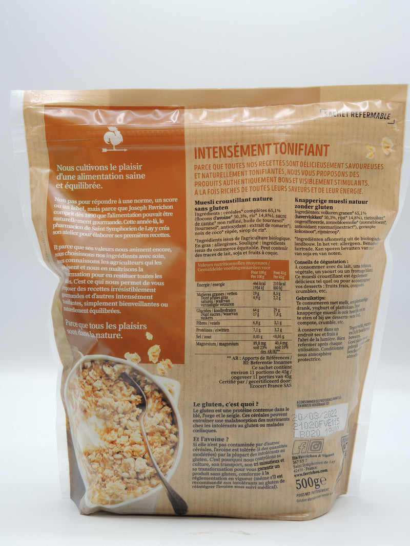 MUESLI BIO CROUSTILLANT : NATURE, 500g, Favrichon