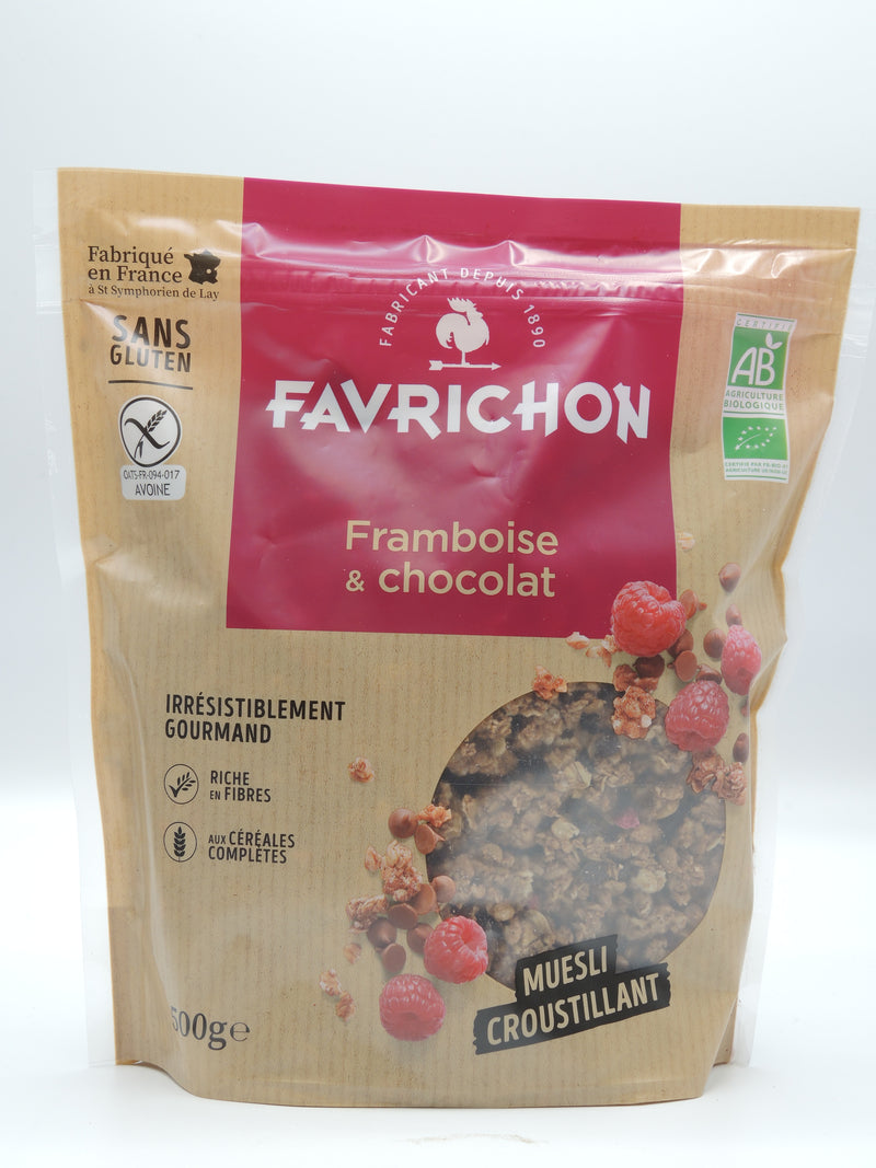 MUESLI BIO CROUSTILLANT : FRAMBOISE & CHOCOLAT, 500g, Favrichon