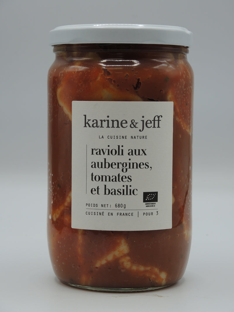 Ravioli aux aubergines, tomate et basilic, 680g, Karine & Jeff