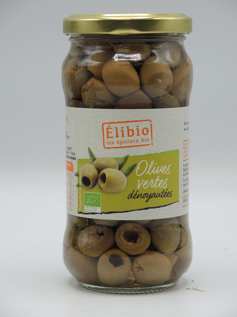 Olives vertes dénoyautées, 350g, Elibio