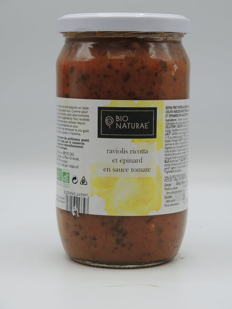 Ravioli ricotta épinards en sauce tomate, 670g, Bionaturae