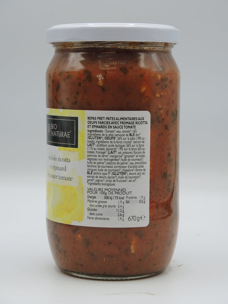Ravioli ricotta épinards en sauce tomate, 670g, Bionaturae