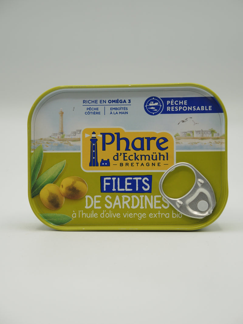 Filets de sardines à l'huile d'olive bio, 100g, Phare d'Eckmühl