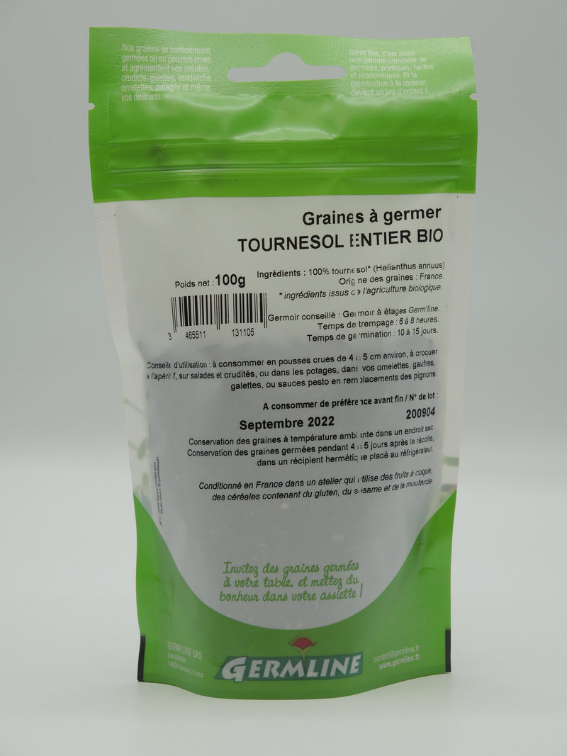Graines à germer, Tournesol entier, 100g, Germline