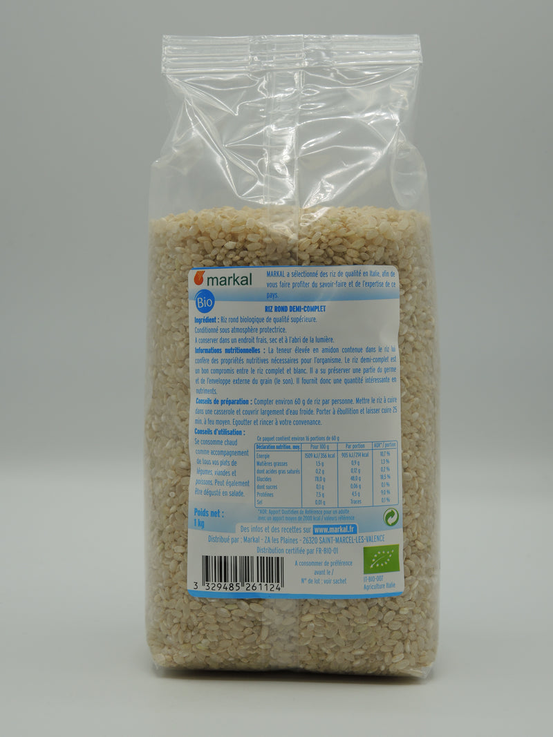 Riz rond 1/2 complet, 1kg, Markal