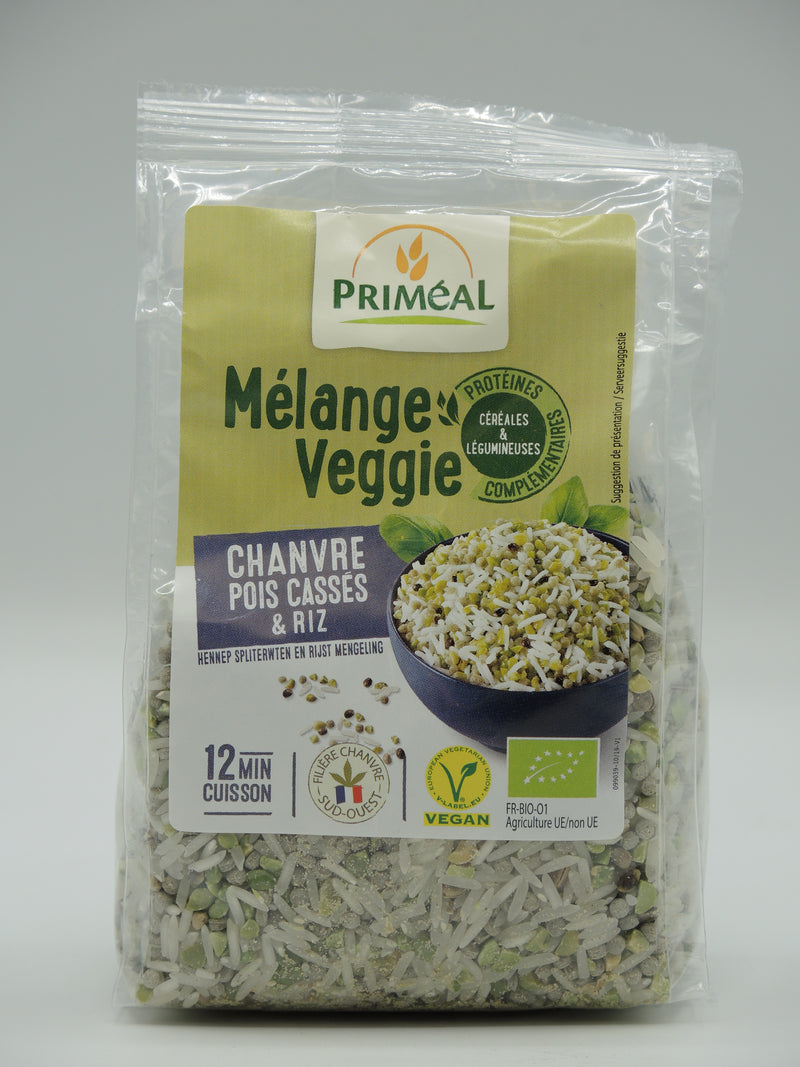 Mélange veggie chanvre, pois cassés et riz, 300g, Priméal