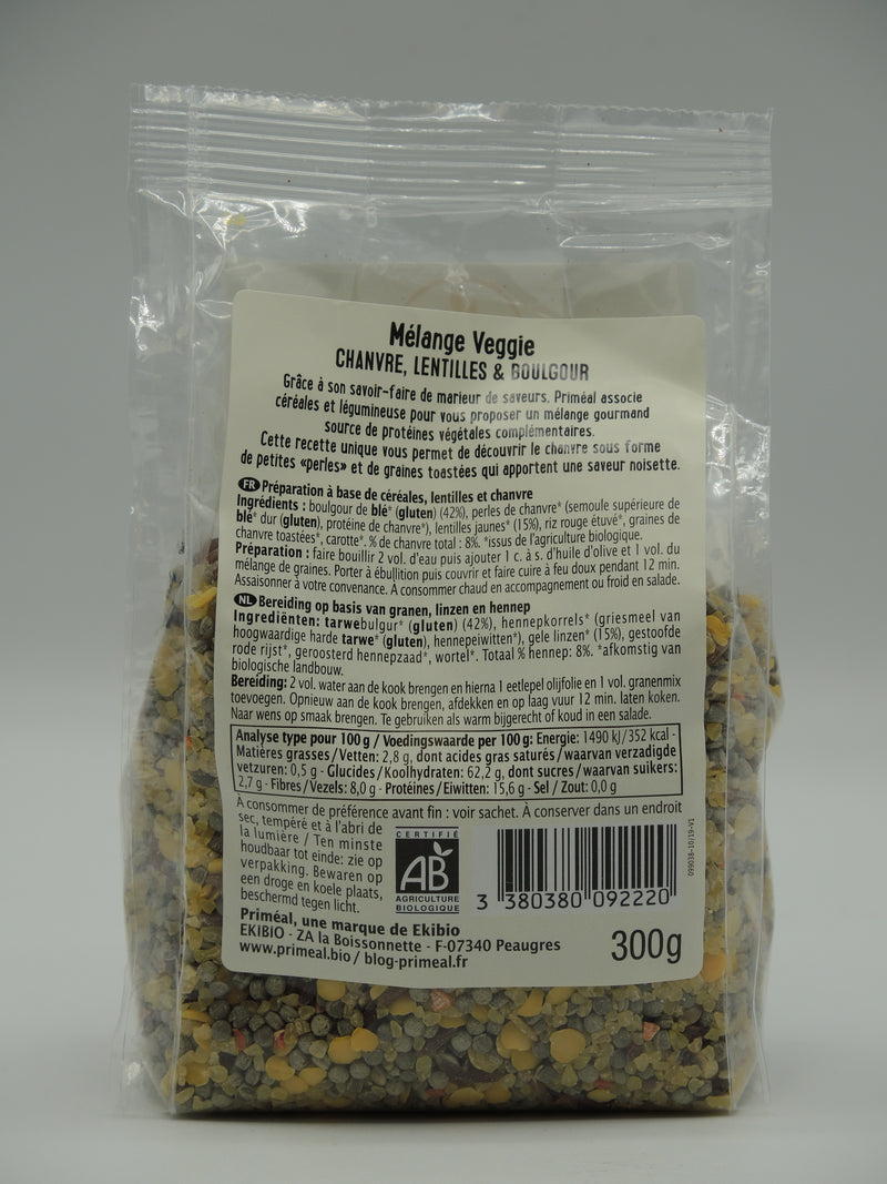 Mélange veggie chanvre, lentilles et boulgour, 300g, Priméal