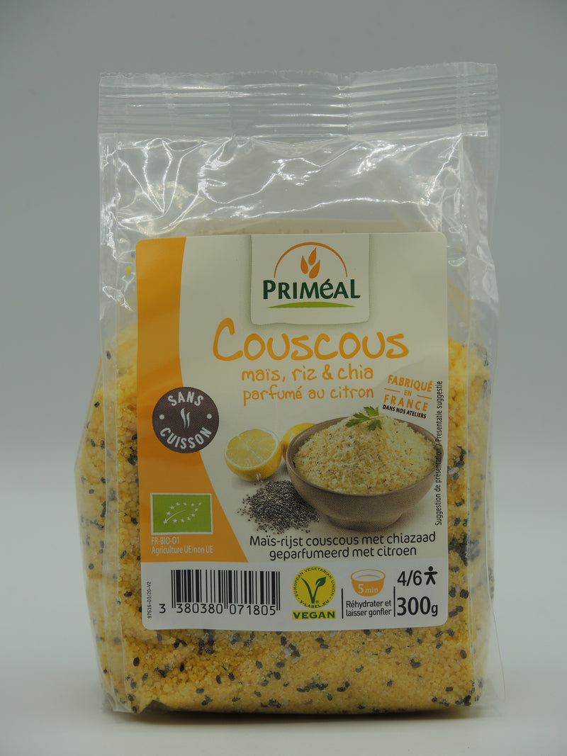 Couscous maïs riz et chia parfumé au citron, 300g, Priméal