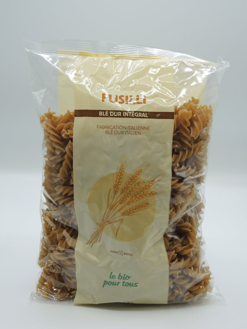 Fusilli, blé dur intégral, 500g, le Bio pour tous