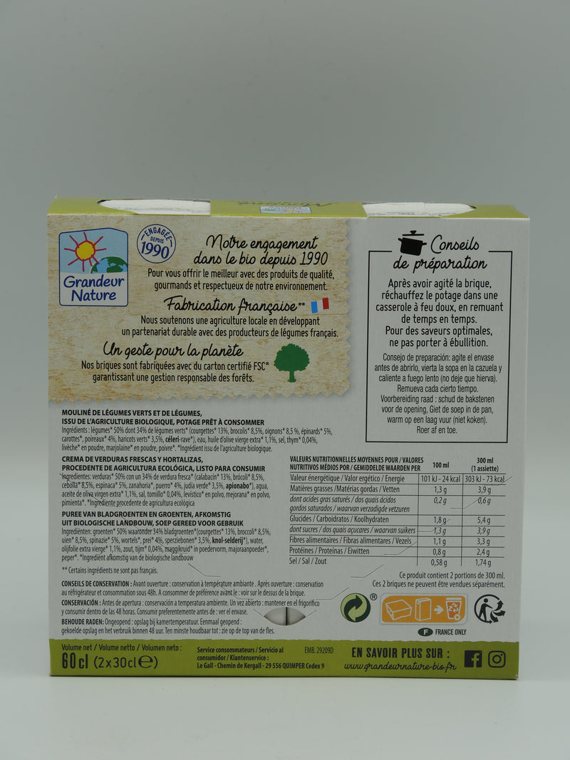 Mouliné de légumes verts, 2x30cl, Grandeur Nature