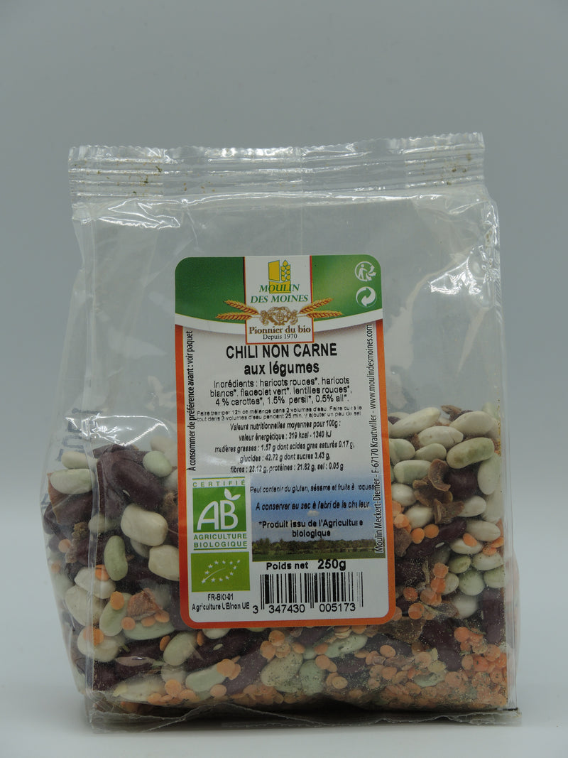 Chili non carne aux légumes 250g bio, Moulin des Moines
