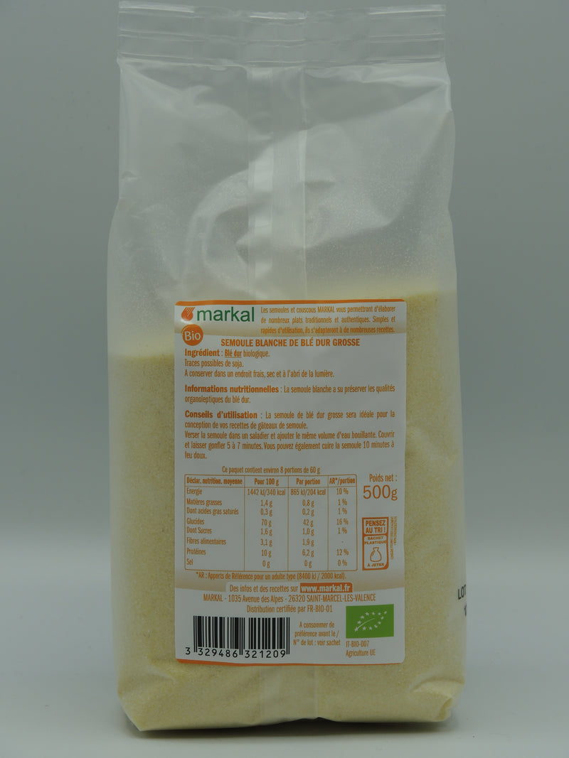 SEMOULE BLANCHE DE BLÉ DUR GROSSE, 500g, Markal