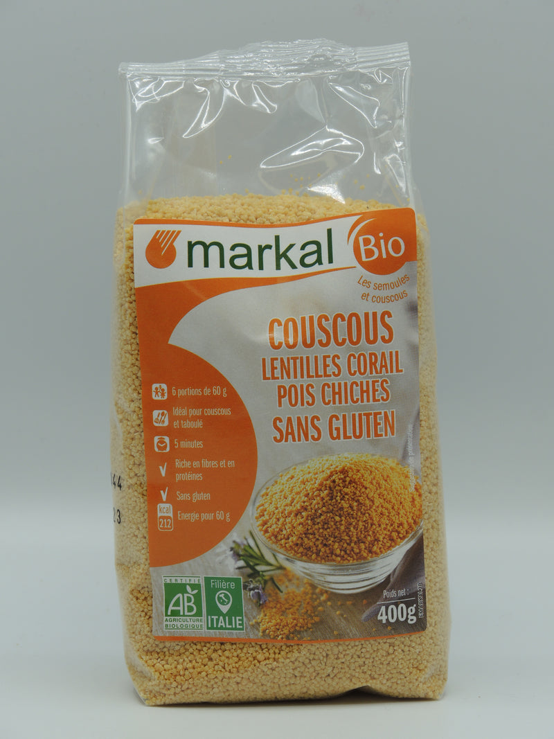 COUSCOUS LENTILLES CORAIL - POIS CHICHES - SANS GLUTEN, 400g, Markal