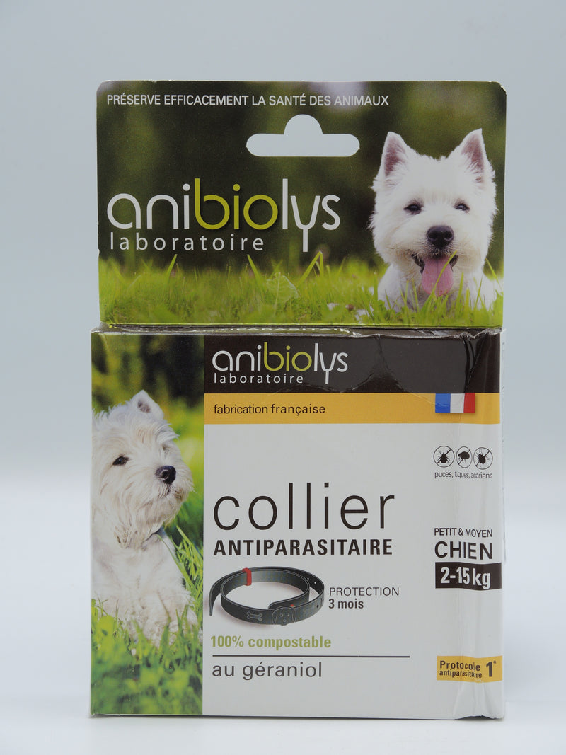 Collier antiparasitaire, pour chiens de 2 à 15kg, Anibiolys