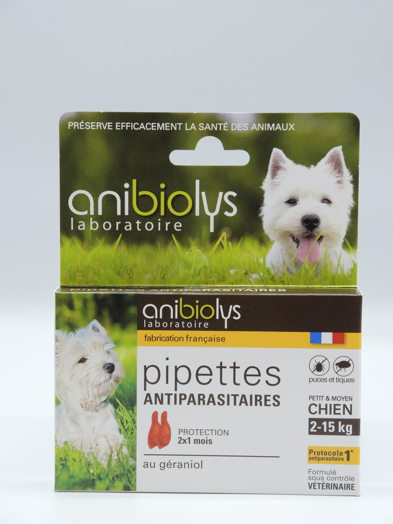 Pipettes antiparasitaires pour chiens petits et moyens de 2 à 15kg, Anibiolys