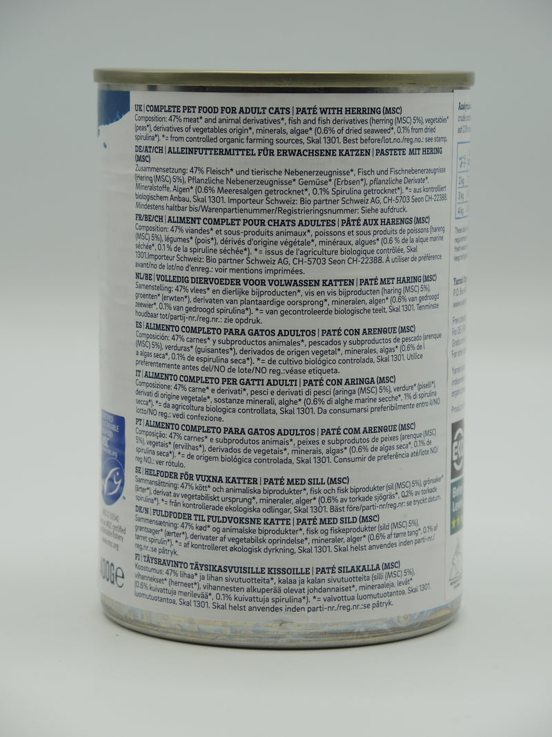 Pâté biologique au poisson pour chat, 400g, Yarrah