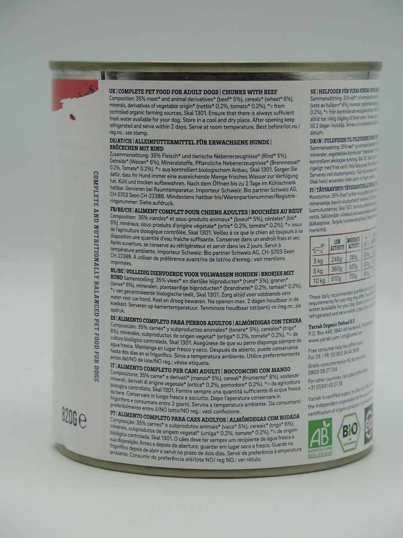 Bouchées biologiques au bœuf, 820g, Yarrah