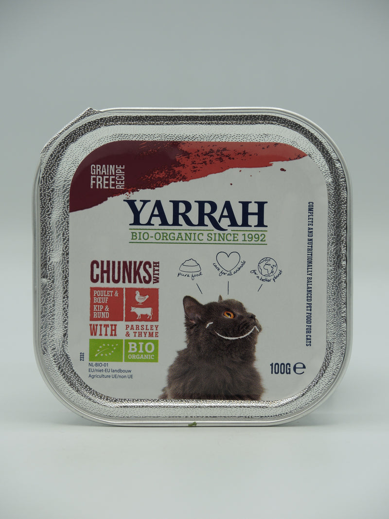 Bouchées biologiques au poulet et au bœuf pour chat, 100g, Yarrah