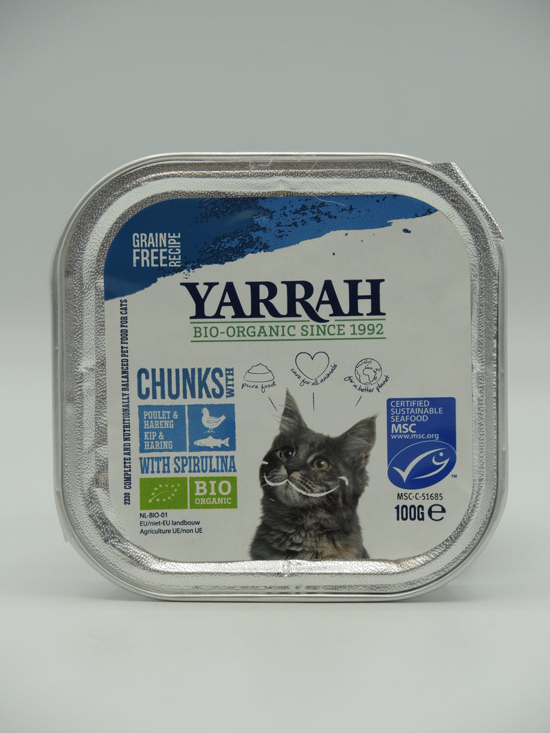 Alimentation pour chat au poulet poisson spiruline, sans céréale, 100g, Yarrah