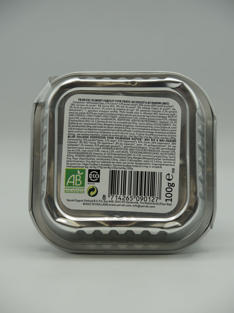Alimentation pour chat au poulet poisson spiruline, sans céréale, 100g, Yarrah