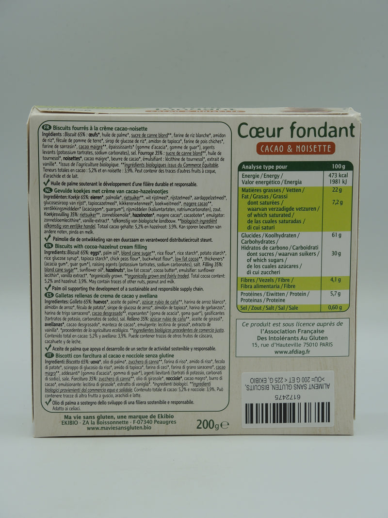 Cœur fondant cacao & noisette, 200g, Ma vie sans gluten