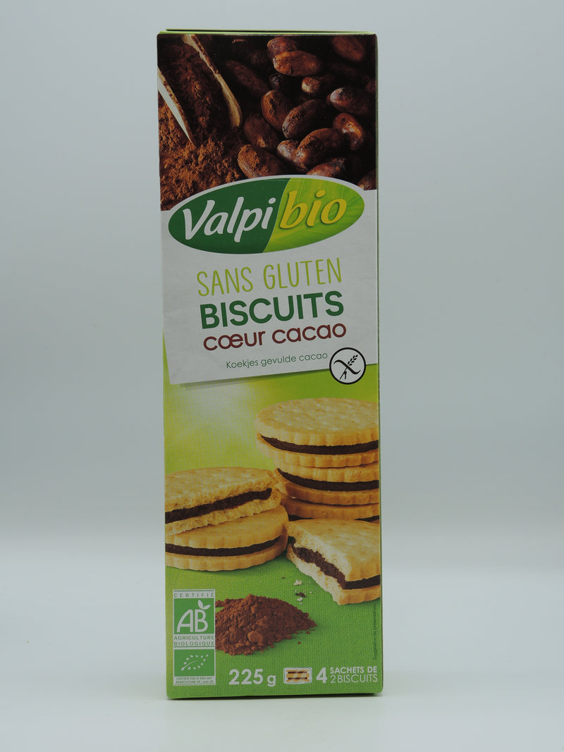 Biscuits cœur cacao, sans gluten, 225g, Valpibio