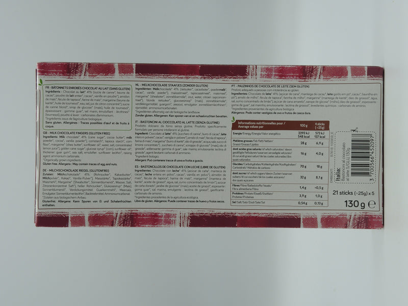 Sticks chocolat au lait, sans gluten, 130g, Céliane