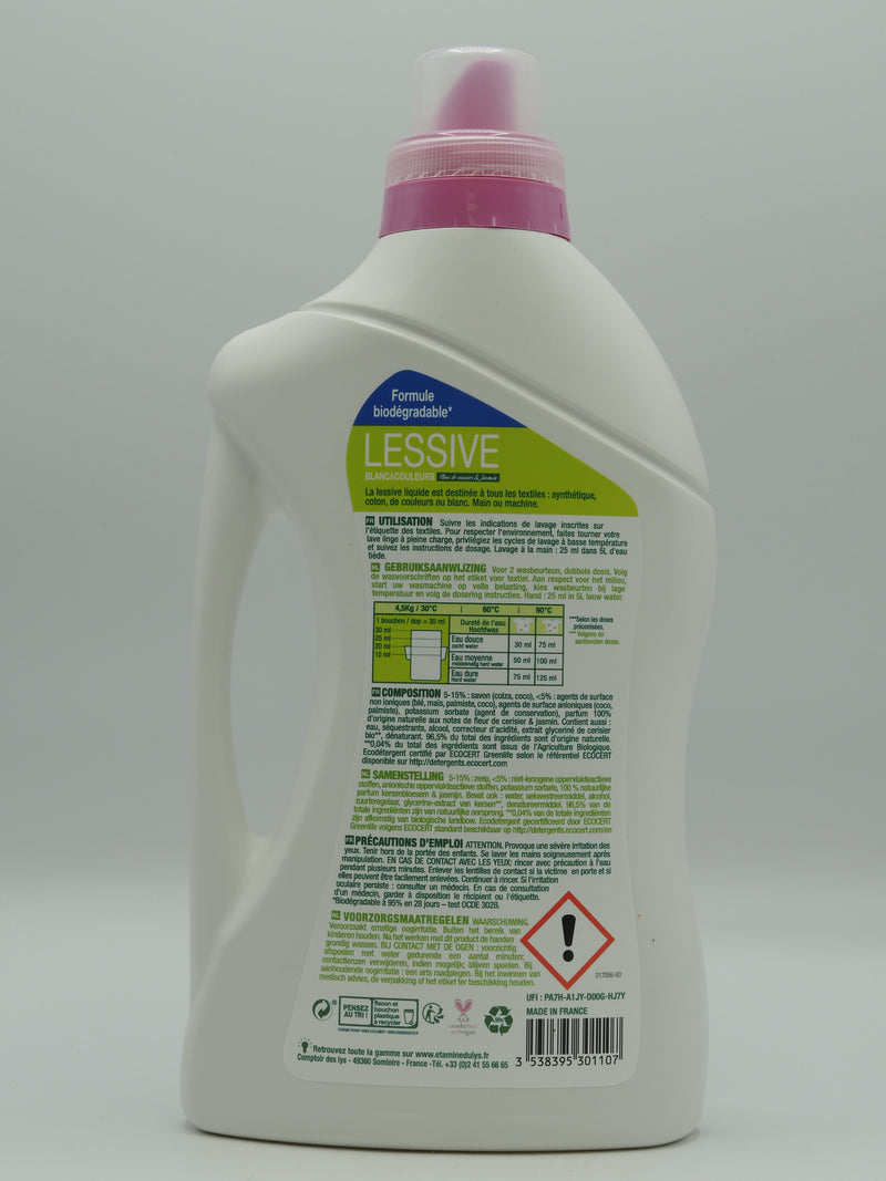 Lessive liquide blanc & couleurs, fleur de cerisier & jasmin, 1l, Etamine du lys