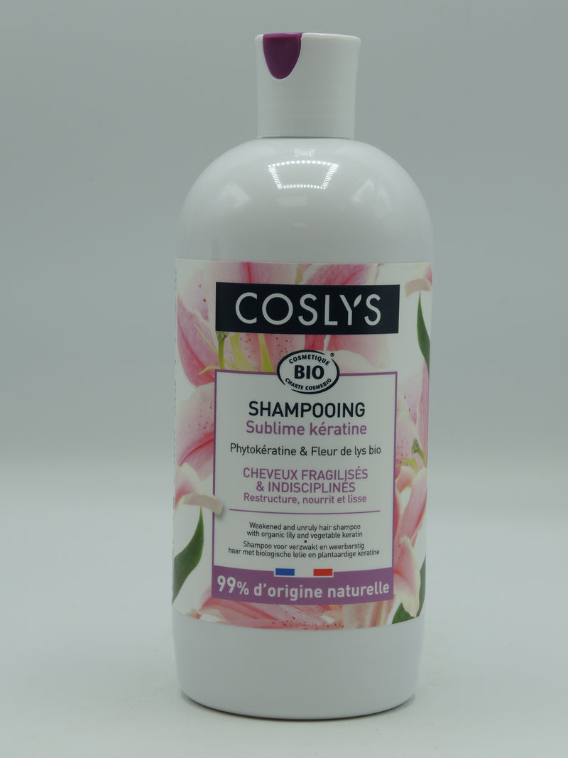 Shampoing sublime kératine, cheveux indisciplinés et fragilisés   500ml, Coslys