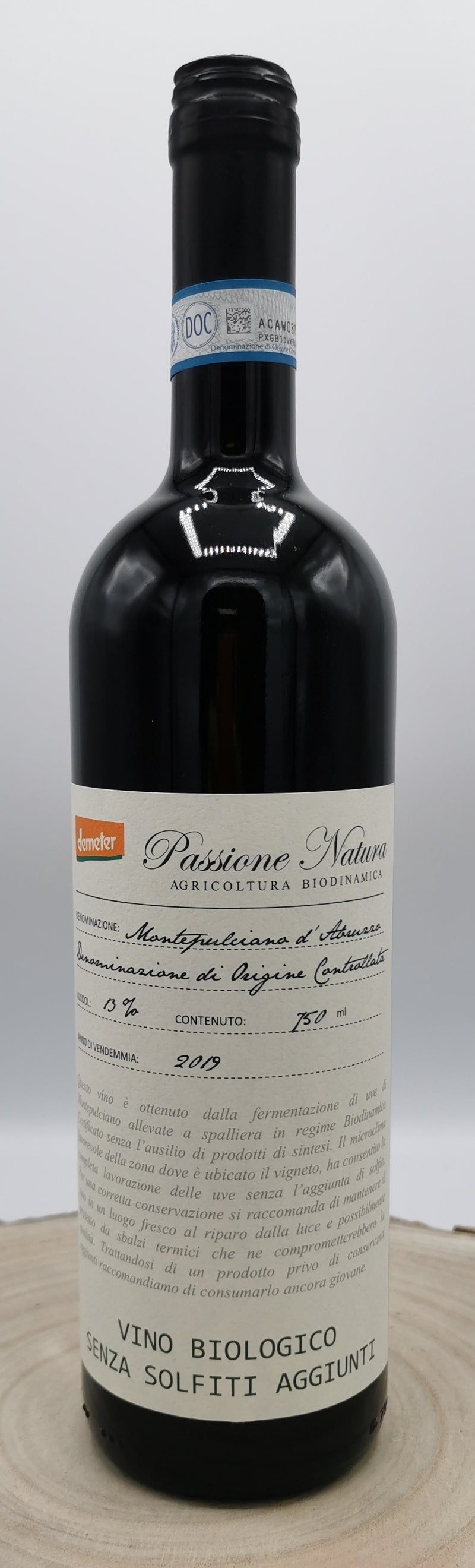 Vin Rouge Bio AOC Montepulciano d'Abruzzo 2019 Sans Sulfites Ajoutés, Cuvée Senza Solfiti Aggiunti, Passione Natura d'Italie