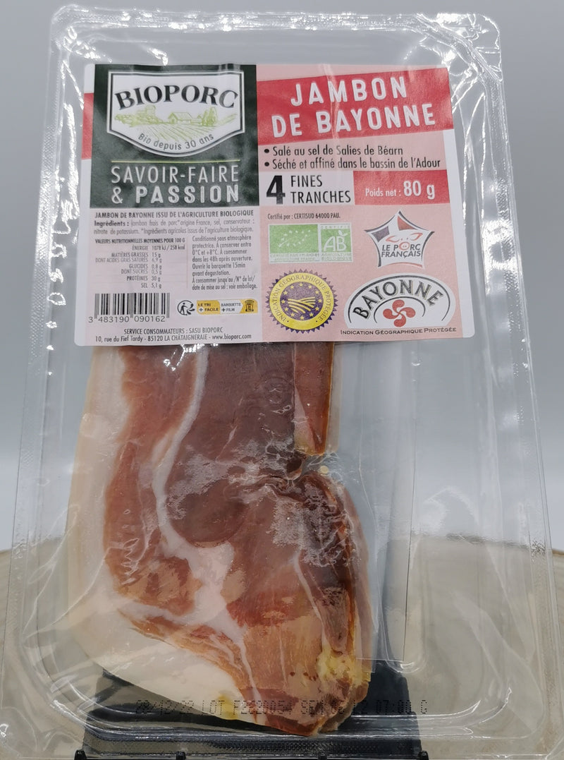 Jambon Cru de Bayonne IGP, 4 tranches, 80g, Bioporc