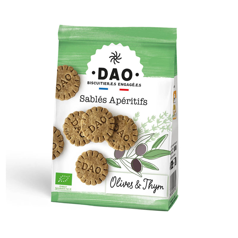 Sablés Apéritif Olives Noires et Thym, 100g, Dao