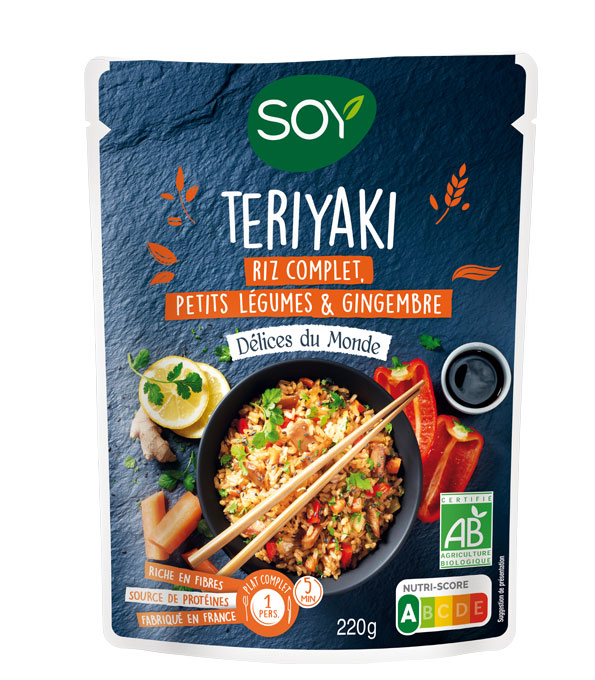TERIYAKI, riz complet petits légumes et gingembre,  220g, Soy