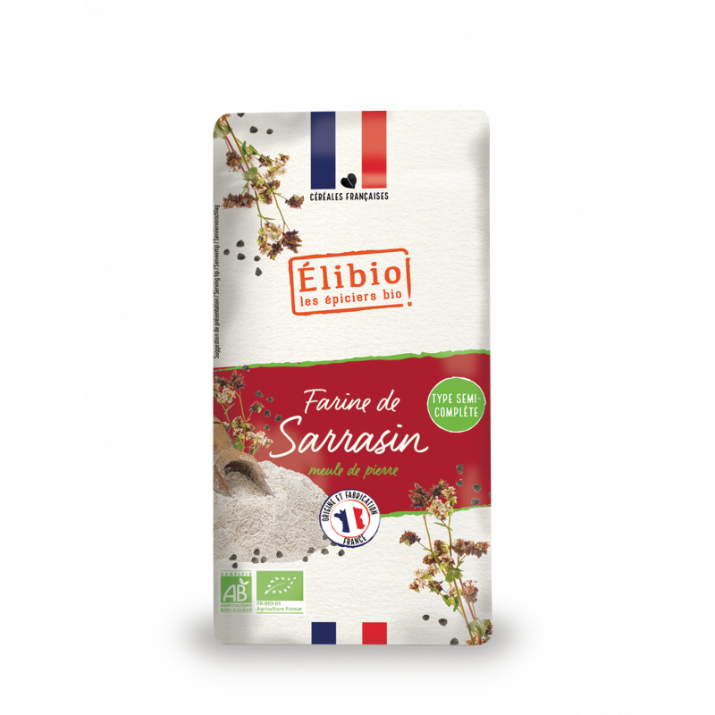 Farine de Sarrasin demi complète, 100% France, 1 kilo, Elibio
