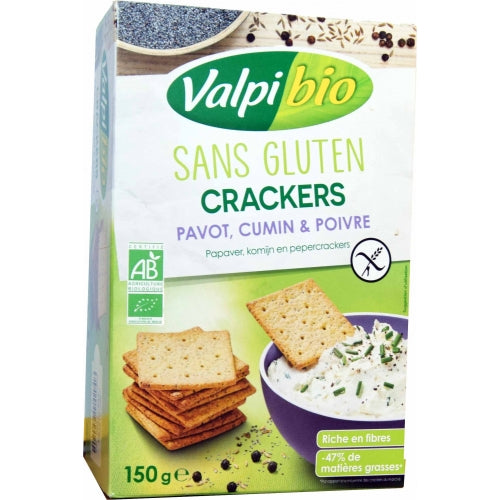 Crackers pavot cumin et poivre, sans gluten, 150g, Valpibio