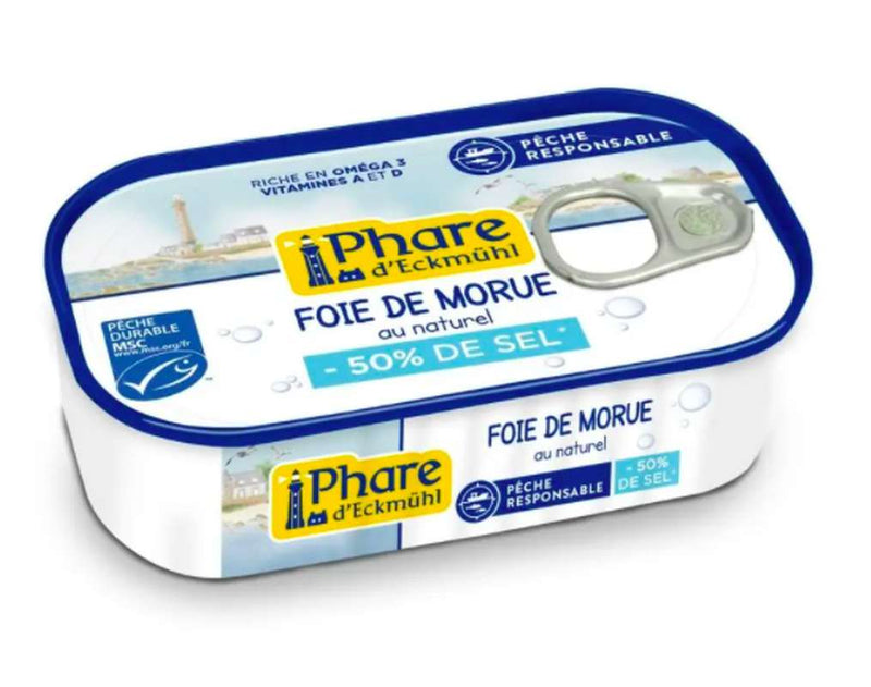 Foie de morue au naturel -50% de sel,  121g, Phare d'Eckmühl