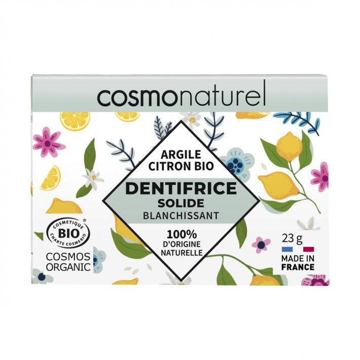 Dentifrice solide, blanchissant, au citron,  28g, Cosmonaturel