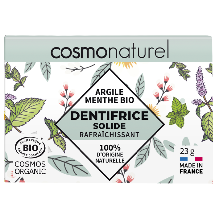 Dentifrice solide, rafraichissant, argile & menthe,  28g, Cosmonaturel