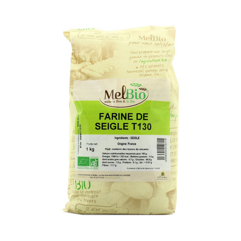 Farine de seigle type 130, 1 kilo, Mel Bio