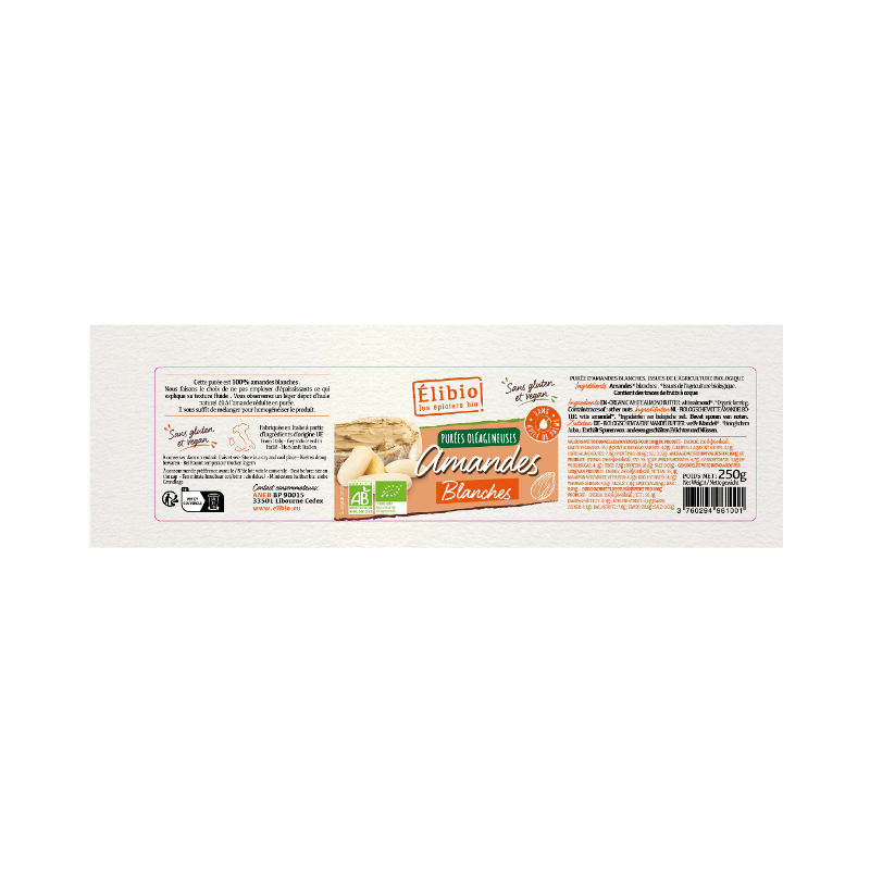 Purée d' amandes blanches, 250g, Elibio