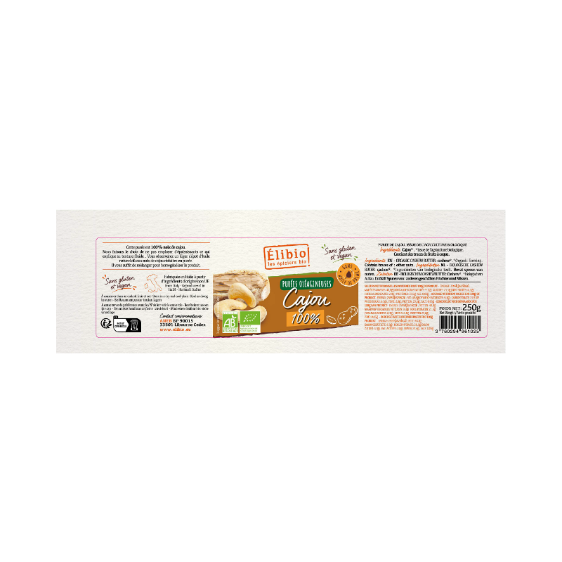 Purée de noix de Cajou 100% , 250g, Elibio