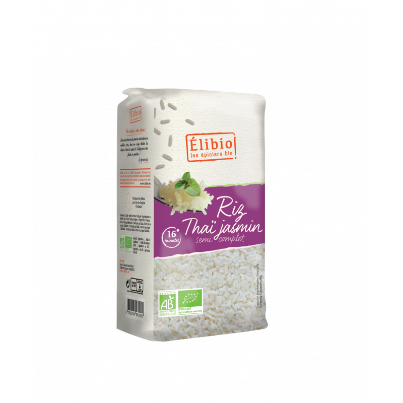 Riz thai jasmin semi complet , 1 kilo, Elibio