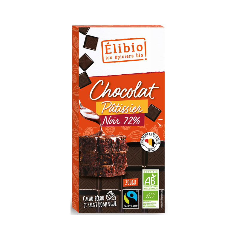 Chocolat noir dessert 72%, 200g, Elibio
