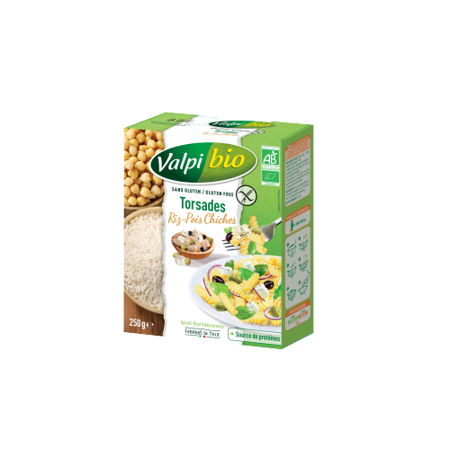 Torsades riz pois chiches , sans gluten, 250g, Valpibio
